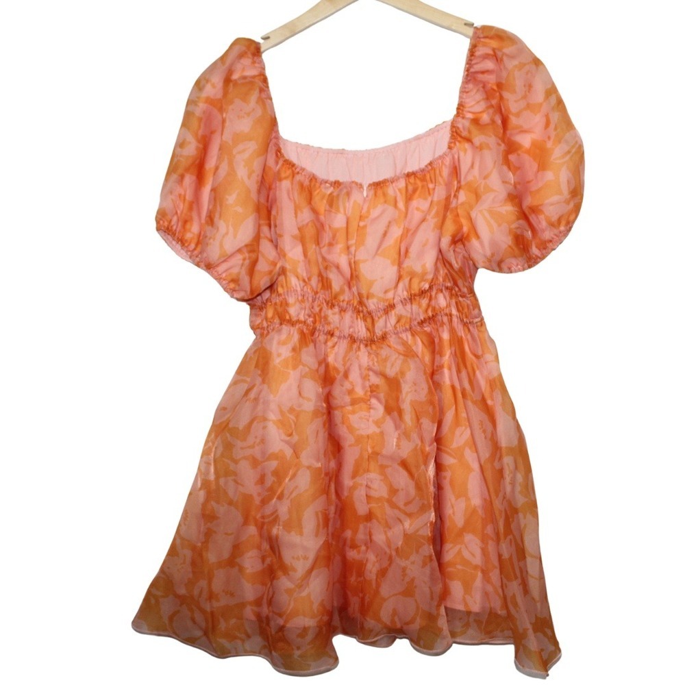 Arula women's dress size XL Sonya orange organza floral mini puff sleeve summer - Picture 9 of 12